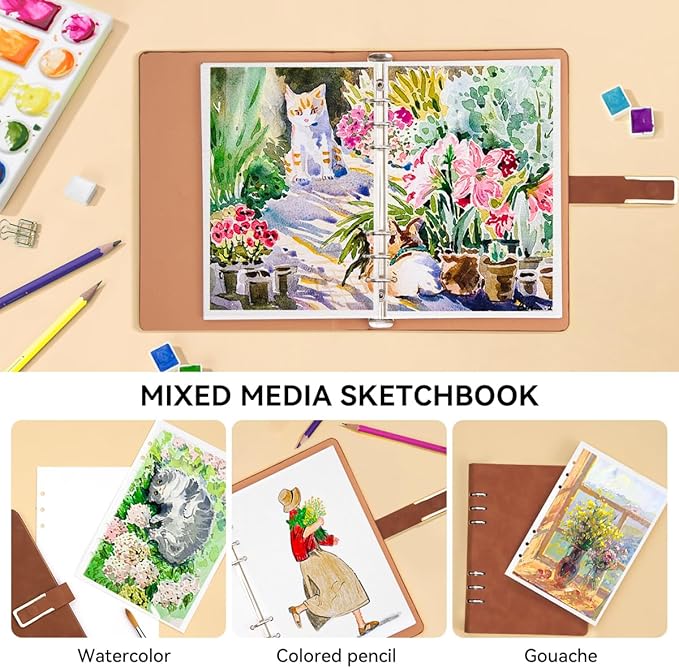 Lightwish Watercolor Sketchbook,100% Cotton Acid Free Watercolor Journal,300gsm/140lb Cold Press Watercolor Paper for Artists,Adults,Students,20 Sheets,9.25 * 6.3 Inches