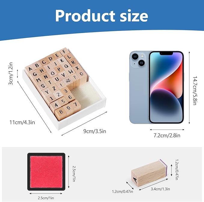 39 PCS Small Letter Stamps and Ink Pad for Crafting, Clay Alphabet Wooden Rubber Stamp Kit, DIY Craft Scrapbook Supplies for Card Making (Small-41PCS)