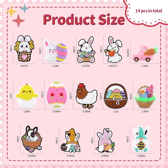 14pcs Easter Silicone Focal Beads, Round Silicone Beads for Keychain Making, Pens, Bracelet, Necklace Crafts (Pink, Easter)