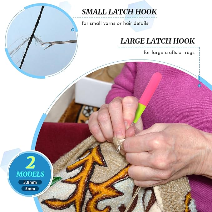 MORFEN 2 Pcs Latch Hook, Different Sizes Latch Hook Tool (0.2in + 0.15in), Crochet Needles for Hair, Hair Crochet Hook for Scarf Carpet Making and Art Crafts