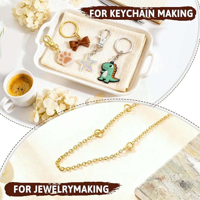 KIAFUM 1000-Piece Keychain Making Kit - Gold and Silver Lobster Claw Clasps, Key Rings, Jump Rings, Charms & Chains for DIY Craft Supplies, Jewelry Making, Bag Charms, and Lip Gloss Lanyards