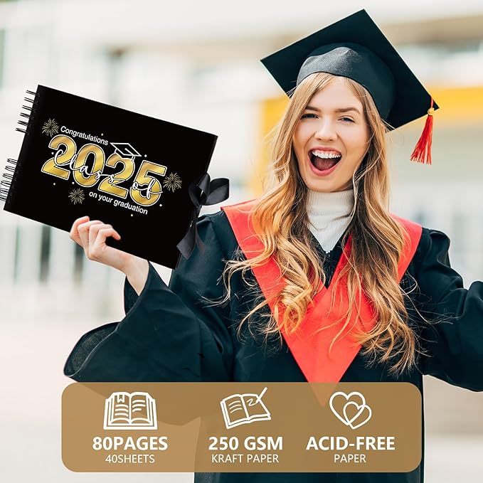 80 Pages Graduation Scrapbook Kit 11 x 8 Inch Photo Album of 2026 Graduation Decoration with 12 Metal Pens and 4 Sheets Stickers for DIY School Congrats Grad Memory Book to Sign(Black)