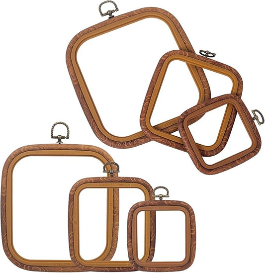 6 pcs square embroidery hoops set-decorative cross stitch hoop ring imitated wood display frame-circle hand embroidery kits for art craft sewing