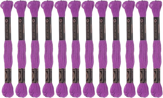 HARFINGTON 12 Skeins Embroidery Floss 8.75yds(8m) Egyptian Long-Staple Cotton Cross Stitch Thread for Sewing DIY Bracelet Yarn String and Crafts, Deep Pink(6033)