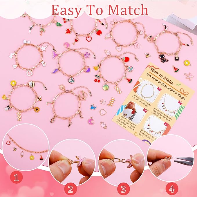 Wurosi 413 Pieces Gold Paperclip Charm Bracelet Making Kit, Including Paperclip Chain Bracelets, Charms, Jump Rings, Gift Bags, Pliers for Crafts Beginner Supplies Gift