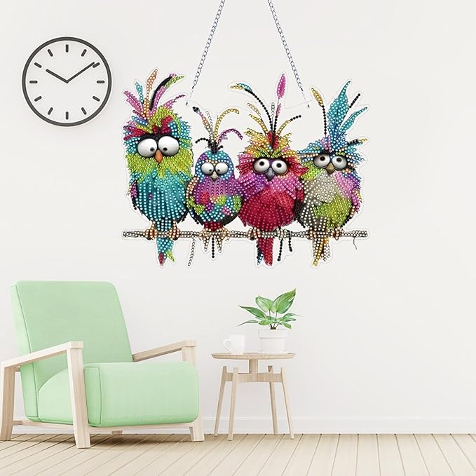 NQRSBUI DIY Hanging Diamond Art Kits for Adults, Bird Double Sided Diamond Art Painting Suncatchers Pendants, Crystal Gem Craft Painting Kit for Home Garden Wall Decor Gift (Bird)