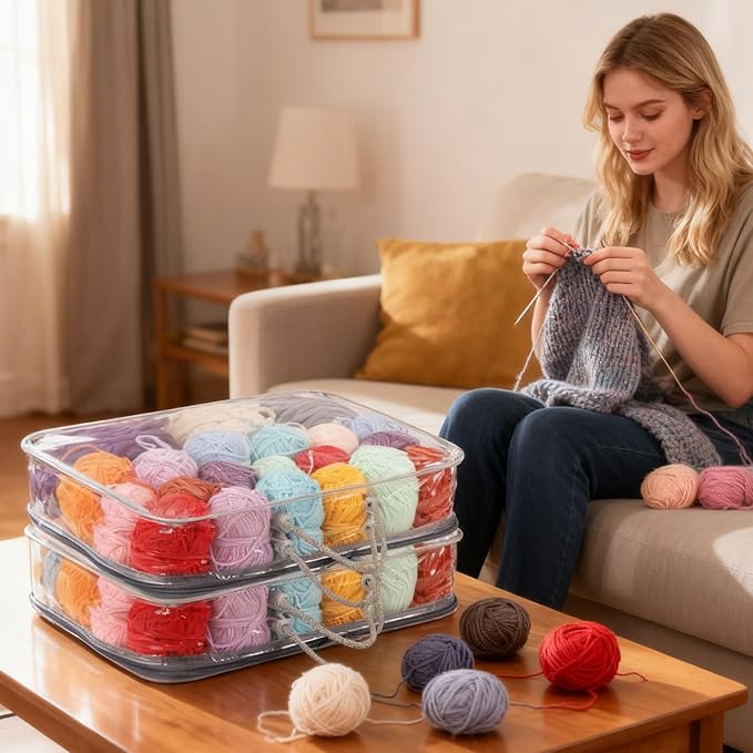 5 Pack Clear Yarn Storage Bags, 12x16x4 Inches Yarn Storage Organizer Tote Bag for Knitting Needles Crochet Hooks Yarn Balls Yarn and Unfinished Project, Grey