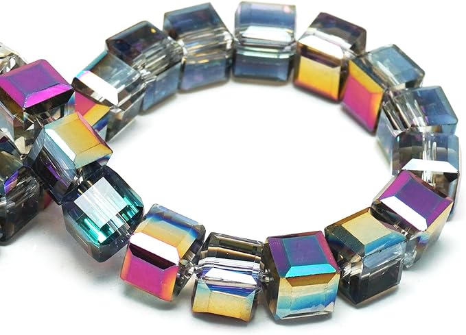 6mm Sparkle Cube Crystal Beads for Jewelry Making - Faceted Spacer Beads for Bracelets(94-100pcs, Purple Magenta)