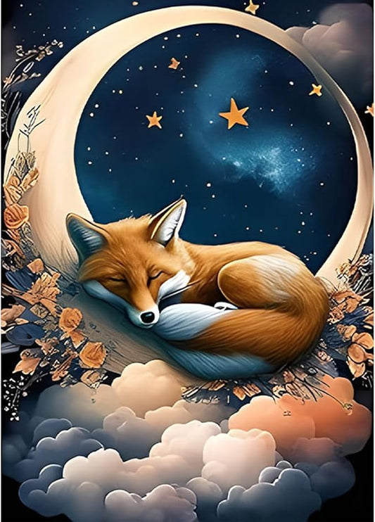 SENQAO Fox Diamond Painting Kits, Fox Diamond Art Kits for Adults, Moon Diamonds Gem Art DIY 5D Full Round Drill Diamond Dots Painting Arts and Crafts Home Wall Decor 12x16inch
