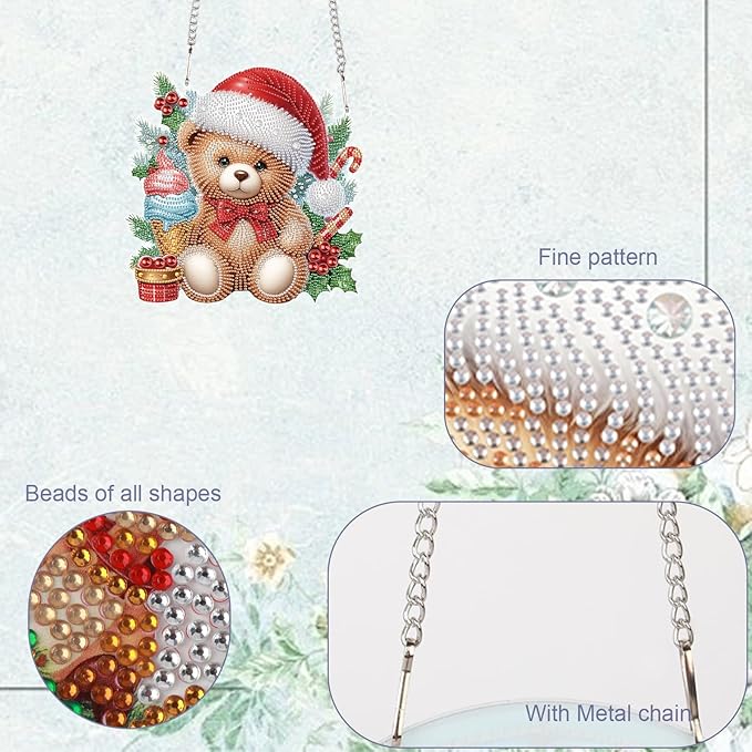 TDFERAN DIY 5D Diamond Painting Hanging Sign 22x24cm Wall Art Sign Diamond Art Wreath Window Hanging Ornament Pendants for Adults Jewel Painting Kits for Adults Home Garden Wall Door Christmas Bear