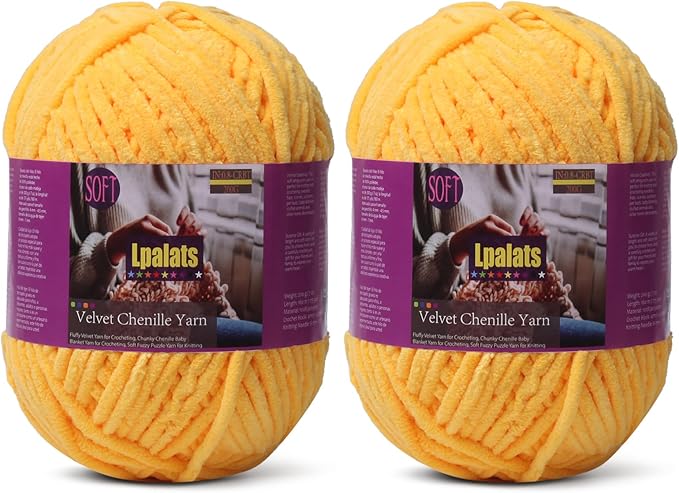 Baby Blanket Yarn for Crocheting - 2 Pack of 200g/7oz Chunky Chenille Yarn for Knitting Blankets Amigurumi - #6 Super Bulky - 348 Yards Soft Thick Plush Yarns (2, Golden Yellow)