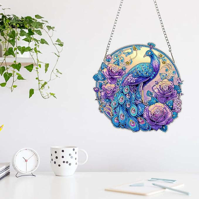 MAXBYE Peacock Animal Hanging Diamond Art Painting Kits for Adults Beginners, DIY 5D Special Shaped Crystal Painting Diamond Kits Hanging Ornament for Gift Home Wall Door Decor