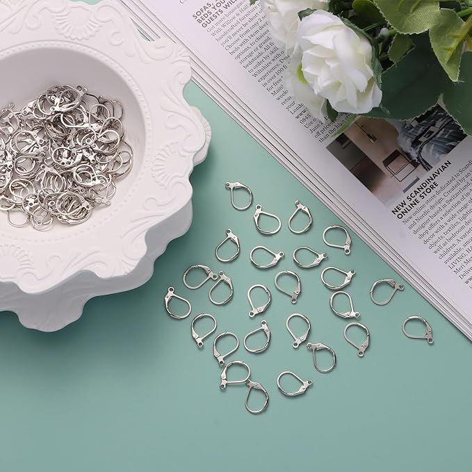 tmmate 100pcs silver filled leverback earring hooks, hypoallergenic french dangle ear wire findings for diy jewelry making (silver)