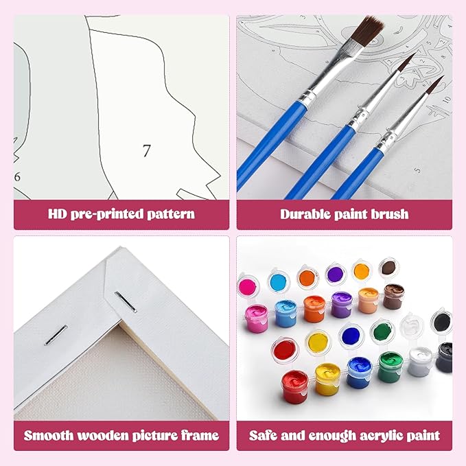MXJSUA 4 Pack Elephant Shark Animals Framed Paint by Numbers Kit with Canvas for Adults Beginner, DIY Acrylic Oil Painting Kits with Brushes for Home Wall Decor Gift (8x10 inch)