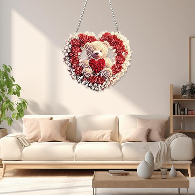 Miwixy Valentine Hanging Diamond Art Kits for Adults,Rose Bear Special Shaped Crystal Christmas Diamond Painting Ornament Kit DIY Double-Sided Pattern Window Pendant Gem Art Kit for Home Wall Decor
