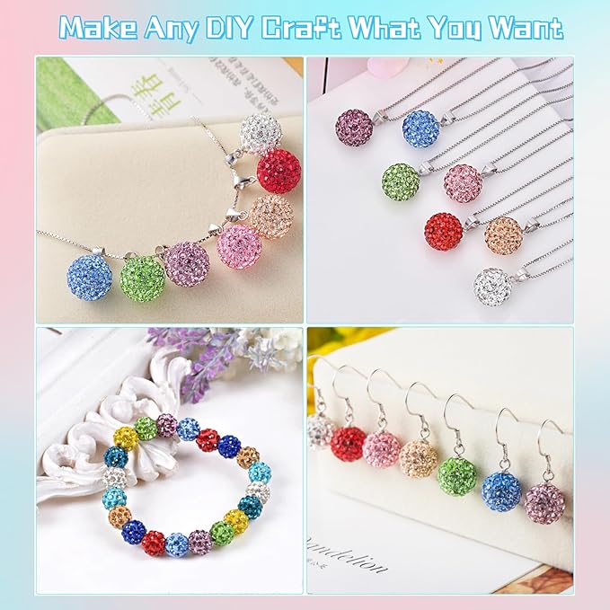 225pcs 15 Colors Rhinestones Beads 10mm Pave Disco Ball Beads Polymer Clay Rhinestone Round Crystal Diamond Bead for Jewelry Making European Style Bracelets Christmas Decor