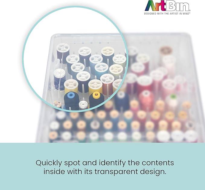 ArtBin Super Satchel Thread Box - Versatile Thread Storage for Sewing, Embroidery, and Quilting - 108 Pegs, Portable Design, Compatible with ArtBin Accessories - Made in USA, Transparent and Compact