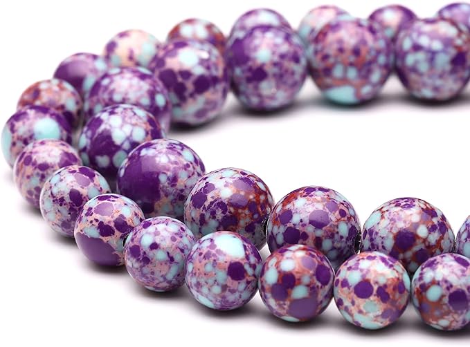 youngbling natural gemstone beads for jewelry making,8mm purple-blue imperial jasper polished round smooth stone beads for bracelet 15 inch(purple-blue imperial jasper,8mm)
