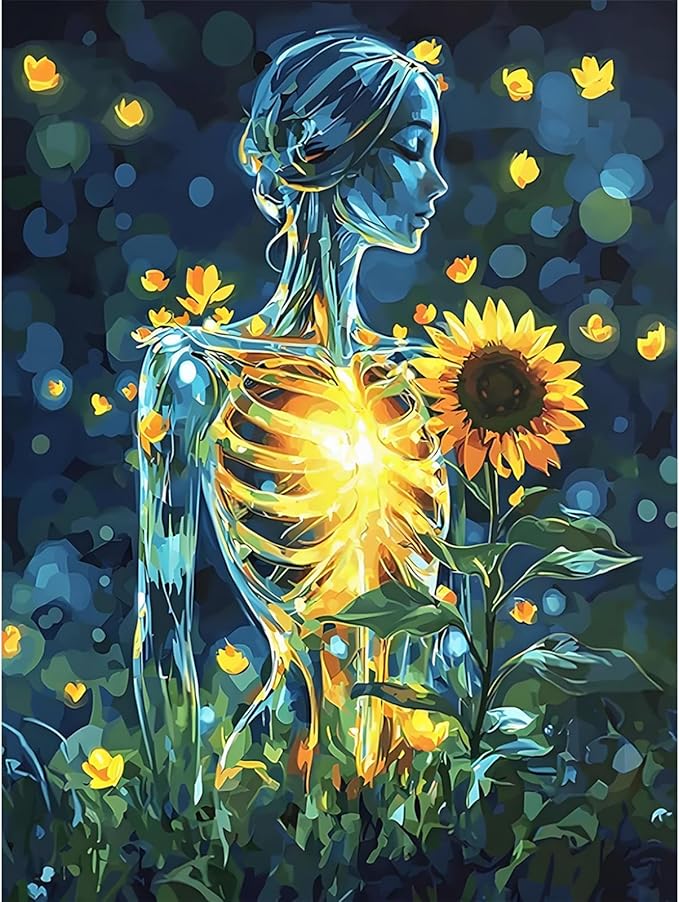 Camocin Diamond Art Kits for Adults Skull, 5D Sunflower Diamond Painting Kits for Adults Beginners, DIY Flowers Full Round Dots Drill Gem Art Kit for Gift Home Wall Decor 12 x 16 Inch