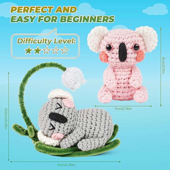 MOREJMTT Crochet Kit for Beginners, Crochet Animal Kits,Crocheting Kit for Starters, Learn to Crochet with Step-by-Step Video Tutorials, Beginner Crochet Kit for Adults(2 Pack Koala)