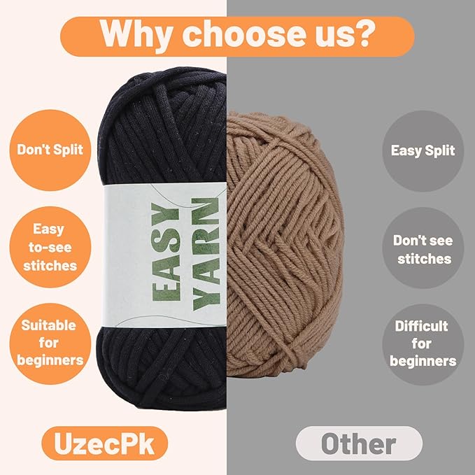 UzecPk 4x50g (7.1Oz) Yarn for Crocheting, 4x87Yds Cotton Crochet Yarn for Crocheting, Beginner Yarns with Easy-to-See Stitches, Blend Crochet Kit Making Milky (Beige&Brown&White&Black)