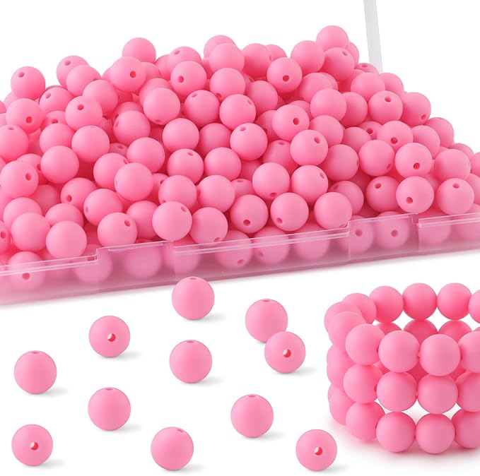 160Pcs 12mm Silicone Beads for Keychain Making Bracelet Necklace, Bulk Round Silicone Beads for Pens(Pink)