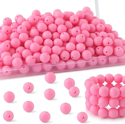 160Pcs 12mm Silicone Beads for Keychain Making Bracelet Necklace, Bulk Round Silicone Beads for Pens(Pink)