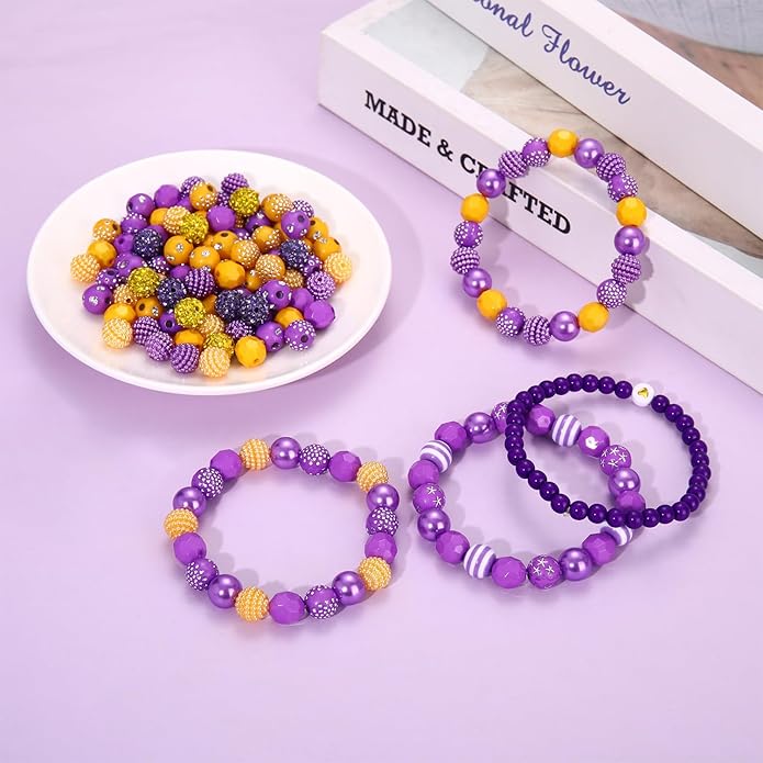 2200PCS+ Game Day Beads Charms for Bracelet Making Polymer Clay Beads Crystal Pearl Letter Gold Spacer Beads Football Charms for Game Day Bracelet Necklace Making DIY Crafts