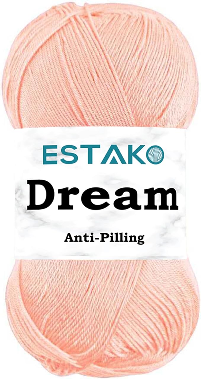 Estako Dream, 100% Microfiber Acrylic Yarn, Soft, Super Fino/Fingering Weight (1) for Crochet and Knitting 3.5 Oz (100g) / 382 Yrds (350m) (72039 - Salmon)