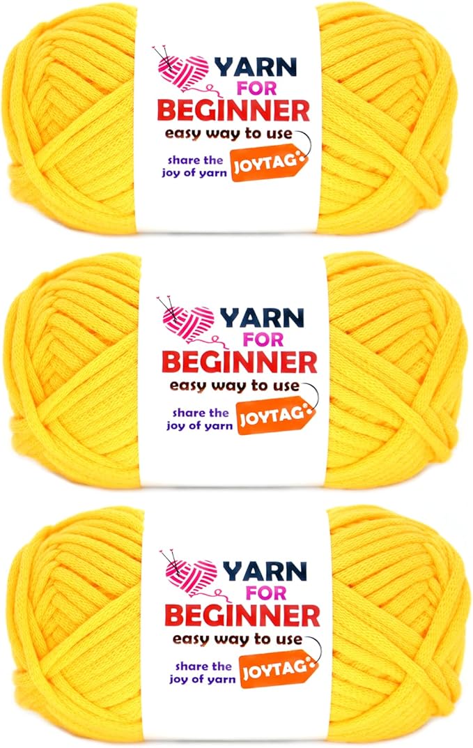 Yellow Cotton-Nylon Blend Yarn for Crocheting and Knitting - Easy-to-See Stitches for Beginners Crochet Kit (3x50g)