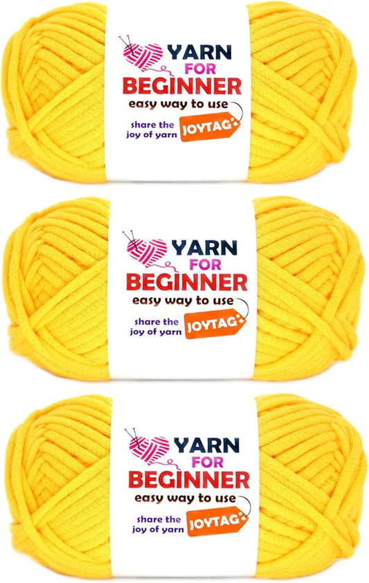 Yellow Cotton-Nylon Blend Yarn for Crocheting and Knitting - Easy-to-See Stitches for Beginners Crochet Kit (3x50g)
