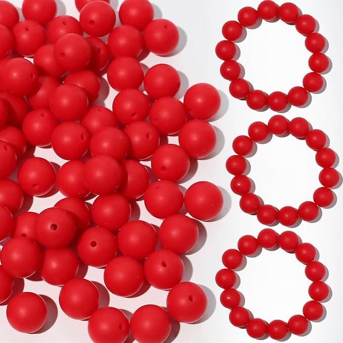 120pcs 15mm Bulk Silicone Beads for Pens, Keychains, Necklaces and Bracelets Making, Assorted Rubber Beads Set (Red)