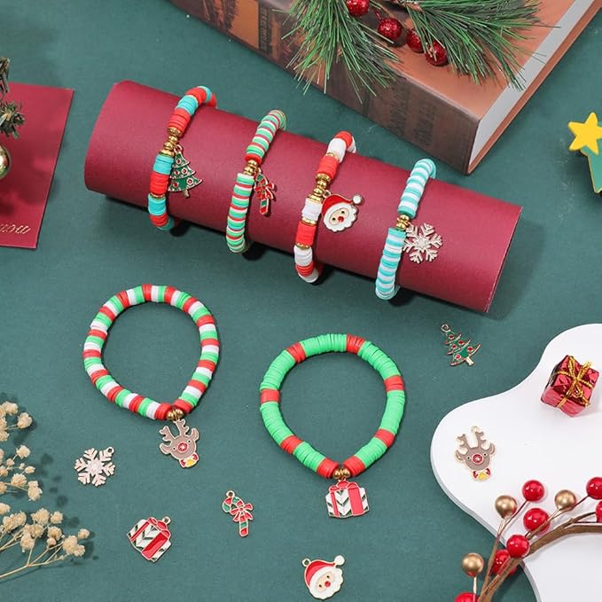 SUNNYCLUE 1 Box 861Pcs Christmas Beads for Jewelry Making, Red Green Beads for Bracelets Making Kit, Christmas Clay Charms Necklace Jewelry Adults Gifts Adults Party Favor
