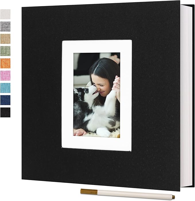 Vienrose Photo Album Self Adhesive for 2x3 4x6 5x7 8x10 Pictures DIY Scrapbook 40 Blank Pages Linen Cover Memory Book for Wedding, Baby Growth, Travel, Black