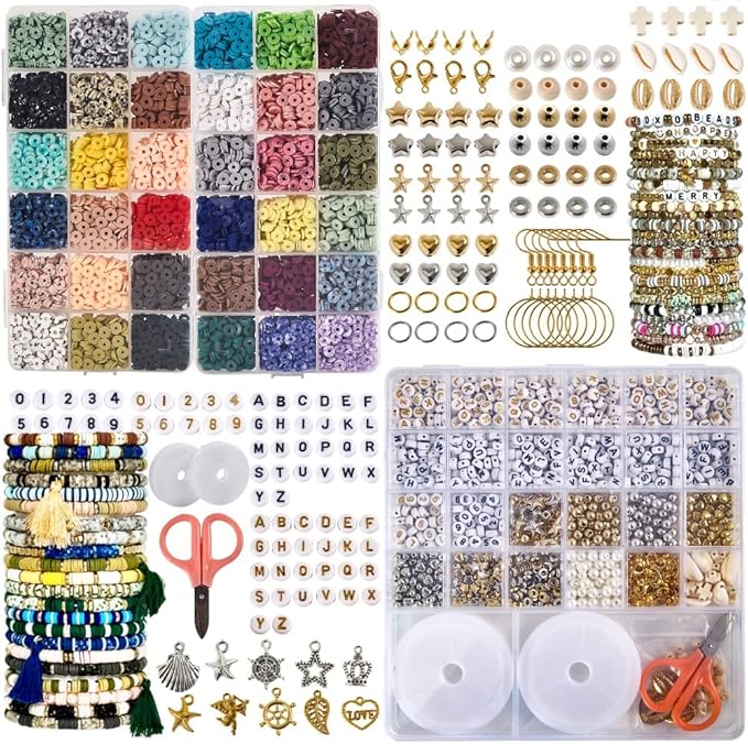 Box-O-Beads Earth Tones Clay Beads Bracelet Making Kit with 8,550 Pieces - Friendship Bracelet Kit with 36 Earth Tone Colors and Charms - DIY Jewelry for Girls and Adults