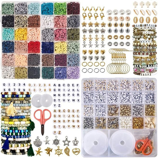 Box-O-Beads Earth Tones Clay Beads Bracelet Making Kit with 8,550 Pieces - Friendship Bracelet Kit with 36 Earth Tone Colors and Charms - DIY Jewelry for Girls and Adults