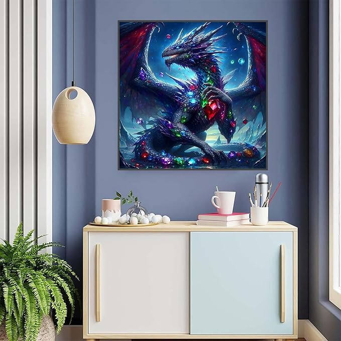 ijbnhd 5D Dragon Diamond Art Kits for Adults, Dragon Diamond Painting Kits for Adults, DIY Full Drill Gem Art Crystal Rhinestone for Wall Home Decor 14X14inch