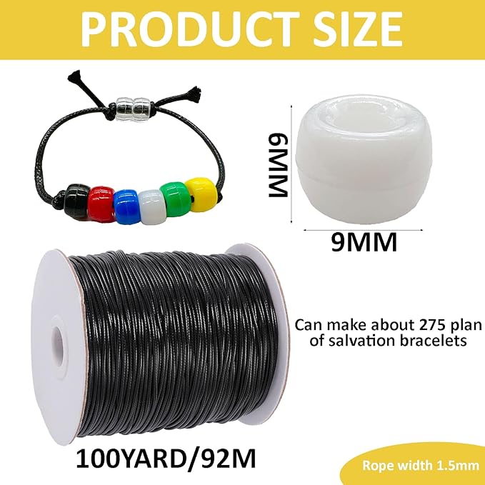 1400 Pcs Plan of Salvation Bracelet Kit Bead Bulk Wordless Faith Bracelet Black White Red Green Yellow Blue Clear Beads with 100 Yards Waxed Cotton Thread Cord Christian Beads for Bracelets