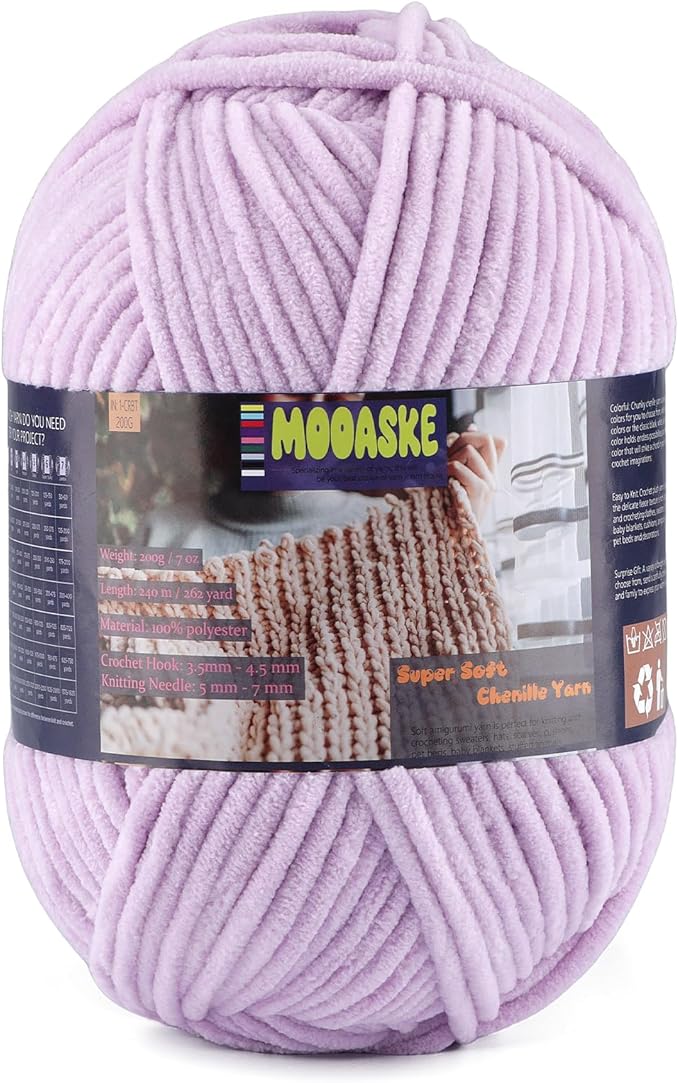 Chunky Velvet Yarn for Crocheting & Knitting, 7.05oz 262.4yd Super Soft Chenille Plush Yarn, Bulk Thick Yarns for Baby Blankets, Amigurumi, Scarves | 20 Colors (1, Light Purple)