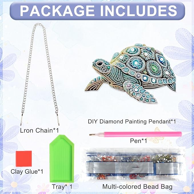 DIY Diamond Painting Sea Turtle Hanging Ornament Kit – 5D Crystal Turtle Wall Art Craft with Chain – Ocean Animal Rhinestone Suncatcher Decoration for Home Window Door Balcony Gift Idea