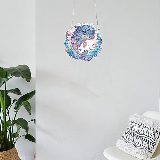 TDFERAN Diamond Painting Pendant Dolphin Mosaic Making Kits by Kits Home Decoration Pendant Diamond Peinture Hanging Diamant Painting Suncatcher Art Wind Chimes Hanging Pendants for Wall Home Decor