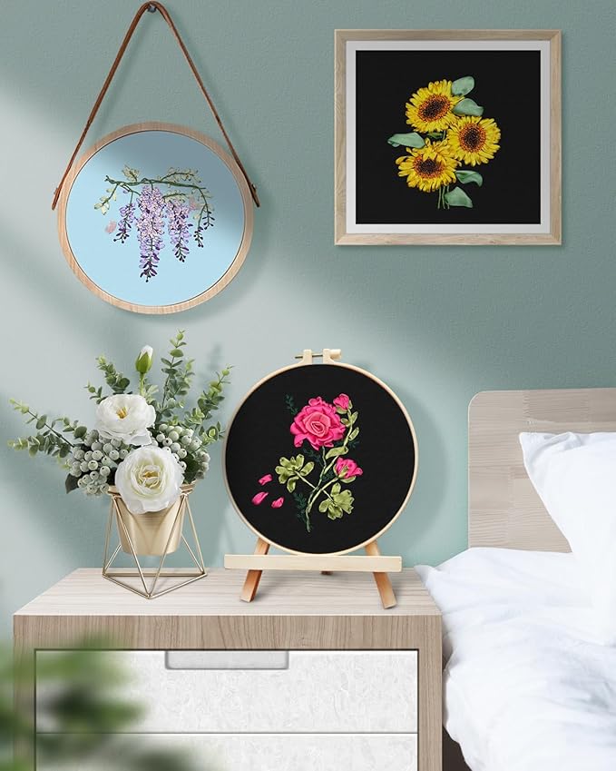 TINDTOP Embroidery Kit for Adult, Ribbon Embroidery Kit for Beginners for Craft Lover Hand Stitch with Embroidery Skill Techniques (Flowers)