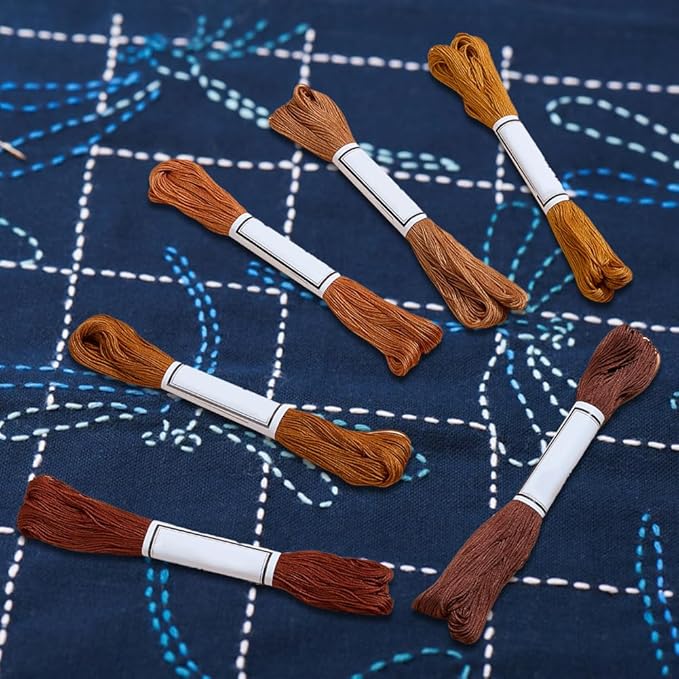 FREEBLOSS 6Pcs Sashiko Thread Sashiko Skein 55 Yards*6 Colors Brown Cotton Embroidery Thread Japanese Quilting & Embroidery Sashiko Kit Supplies