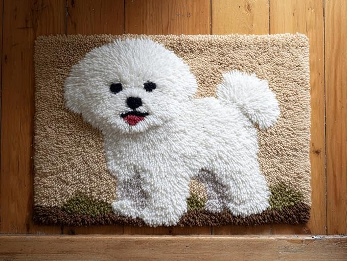 DIY Latch Hook Rug Kit Bichon Frise Dog Stamped Carpet Tapestry 52x38cm Yarn Hooking Crochet Mat Home Floor Decoration