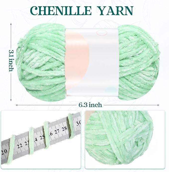 Xinnun 12 Skeins 1116 Yards Chenille Velvet Soft Thick Plush Yarn Bulk for Crocheting Knitting Blanket DIY Weaving Craft, 6mm, 3.5 Oz/Skein(Green Series)
