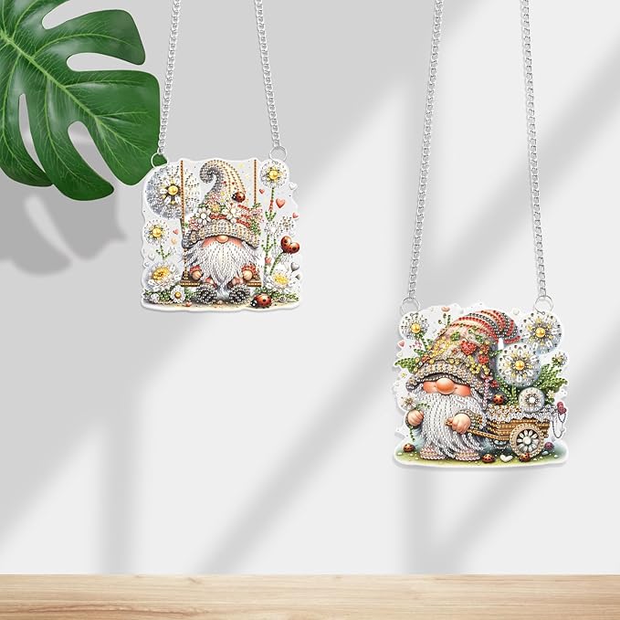 JISHSHAY 2 PCS Diamond Painting Pendant Gnome Diamond Paintings Dwarf Diamond Art Wind Chimes Special Shaped Diamond Painting Diamond Art Suncatchers Gnome Keychain Diamond Art Window Clings