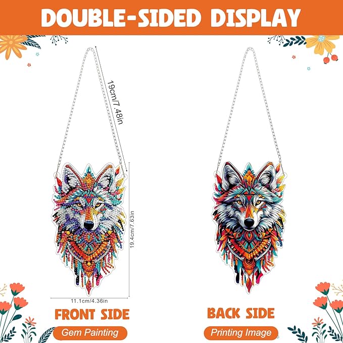 NAIMOER DIY Hanging Diamond Art Kits for Adults, Wolf Diamond Painting Kits, Special Shaped Rhinestone, Acrylic 5D Gem Art Craft Window Pendants Home Garden Wall Hanging Ornament Kits