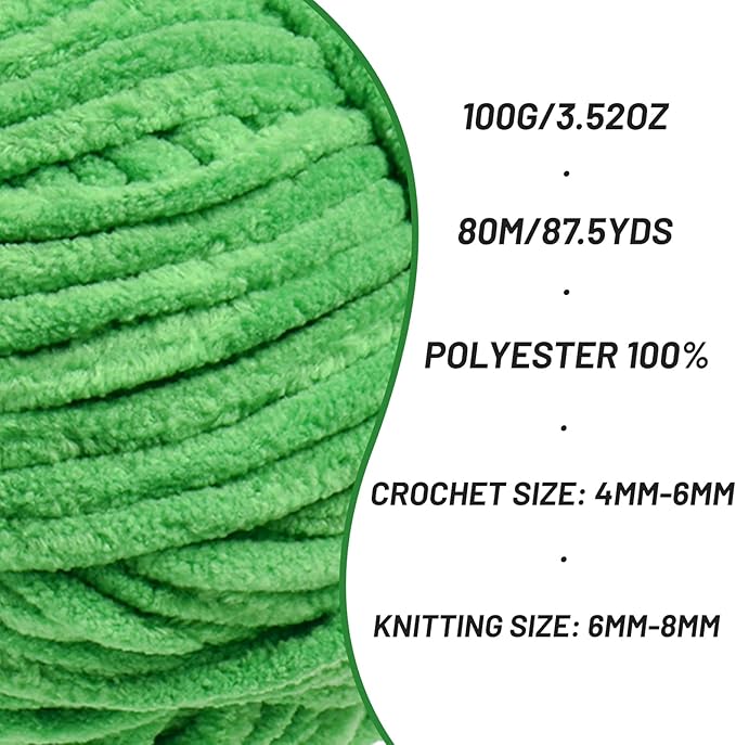2 Pack Chunky Chenille Yarn for Crocheting, Baby Yarn for Crocheting Soft Blanket, 174.9 yds /7 oz Crochet Yarn, Bulky 5 Amigurumi Yarns, Fluffy Velvet Yarns for Knitting Crafts (2 Christmas Green)