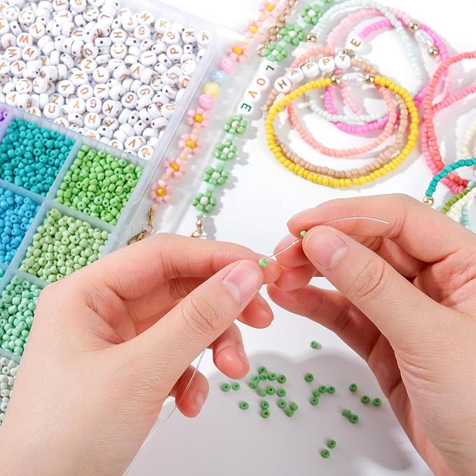 3mm Glass Seed Beads for Bracelet Jewelry Making 24 Colors Bracelet Making Kit for Girls Adults DIY Friendship Bracelets Kits with Letter Beads