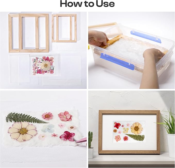 Caydo 4 Pieces Paper Making Frame Kit, Papermaking Mould and Deckle with Mesh, Absorbent Paper and Sponge for Kids Adults Supplies A4 A5 A6 A7(9.8" x 13",7.5" x 9.8",5" x 7", 4.5" x 5.7")